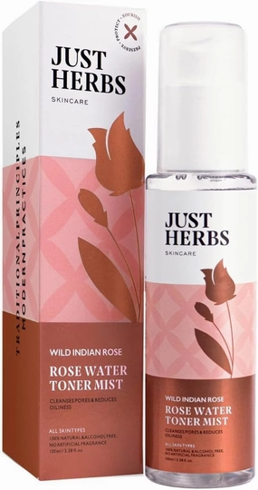 Just Herbs Ayurvedic Gulab Jal/Rose Water Spray Facial Mist Toner for Glowing Skin, Pores Minimising - Men & Women 100ml