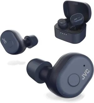 JVC Truly Wireless Earbuds Headphones, Bluetooth 5.0, Water Resistance(Ipx5), Long Battery Life (4 10 Hours), Secure and Comfort Fit with Memory Foam Earpieces - HAA10TA (Blue)