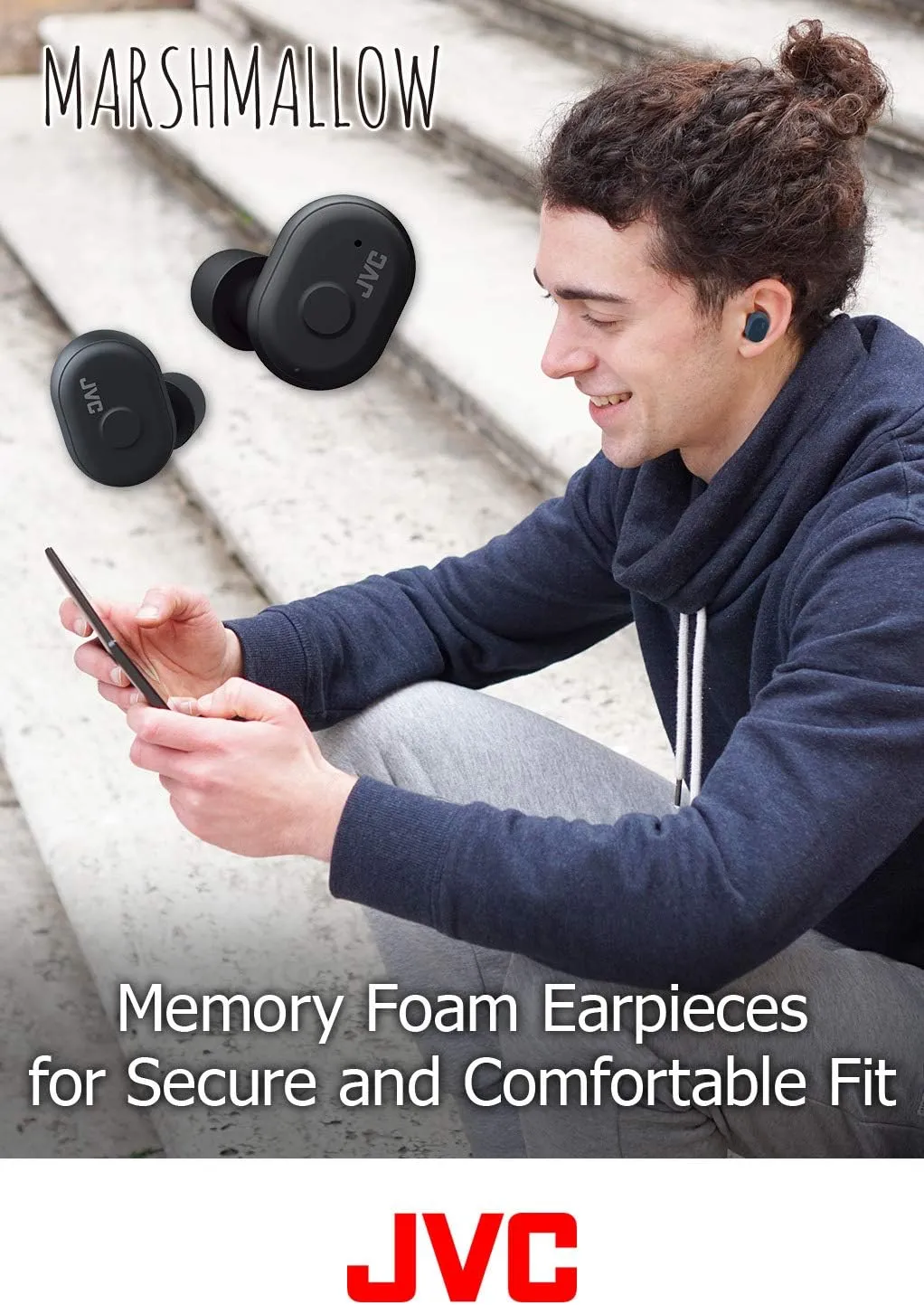 JVC Truly Wireless Earbuds Headphones, Bluetooth 5.0, Water Resistance(Ipx5), Long Battery Life (4 10 Hours), Secure and Comfort Fit with Memory Foam Earpieces - HAA10TH (Misty Gray)
