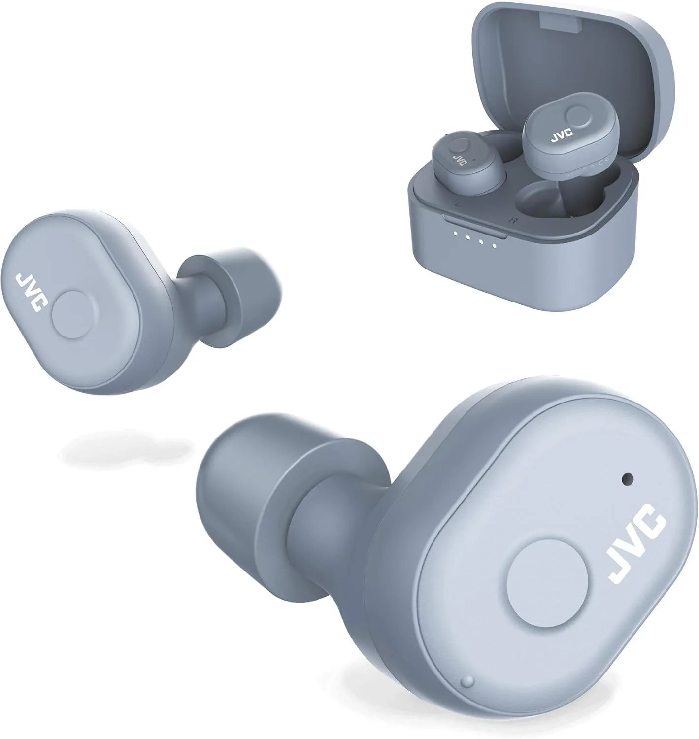 JVC Truly Wireless Earbuds Headphones, Bluetooth 5.0, Water Resistance(Ipx5), Long Battery Life (4 10 Hours), Secure and Comfort Fit with Memory Foam Earpieces - HAA10TH (Misty Gray)