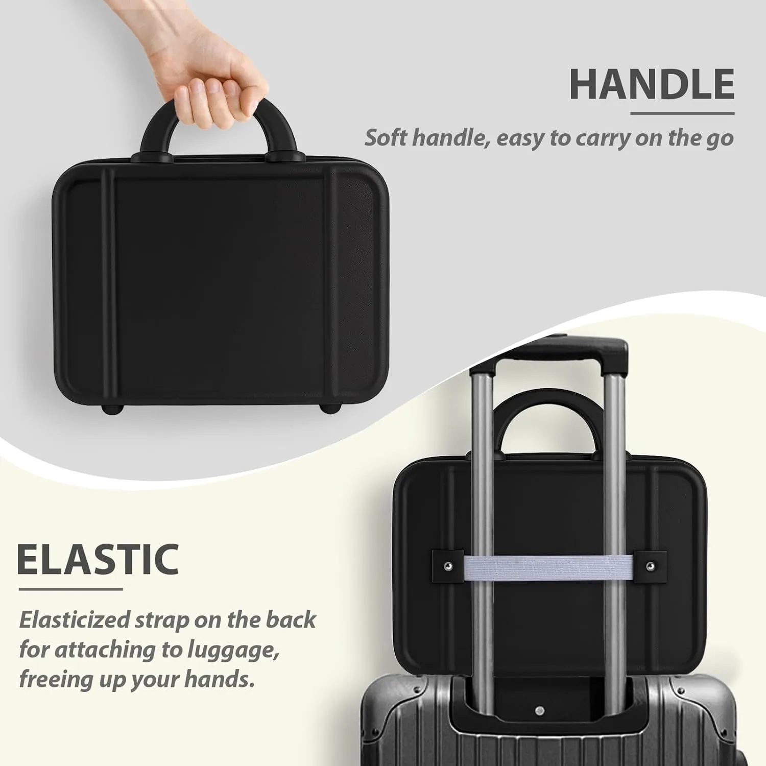 JZRSuitcase 13 Inch Hard Shell Portable Makeup Case Travel Cosmetic Organizer with Elastic Bands, Mini Carry-On ABS Toiletry Bag for Women