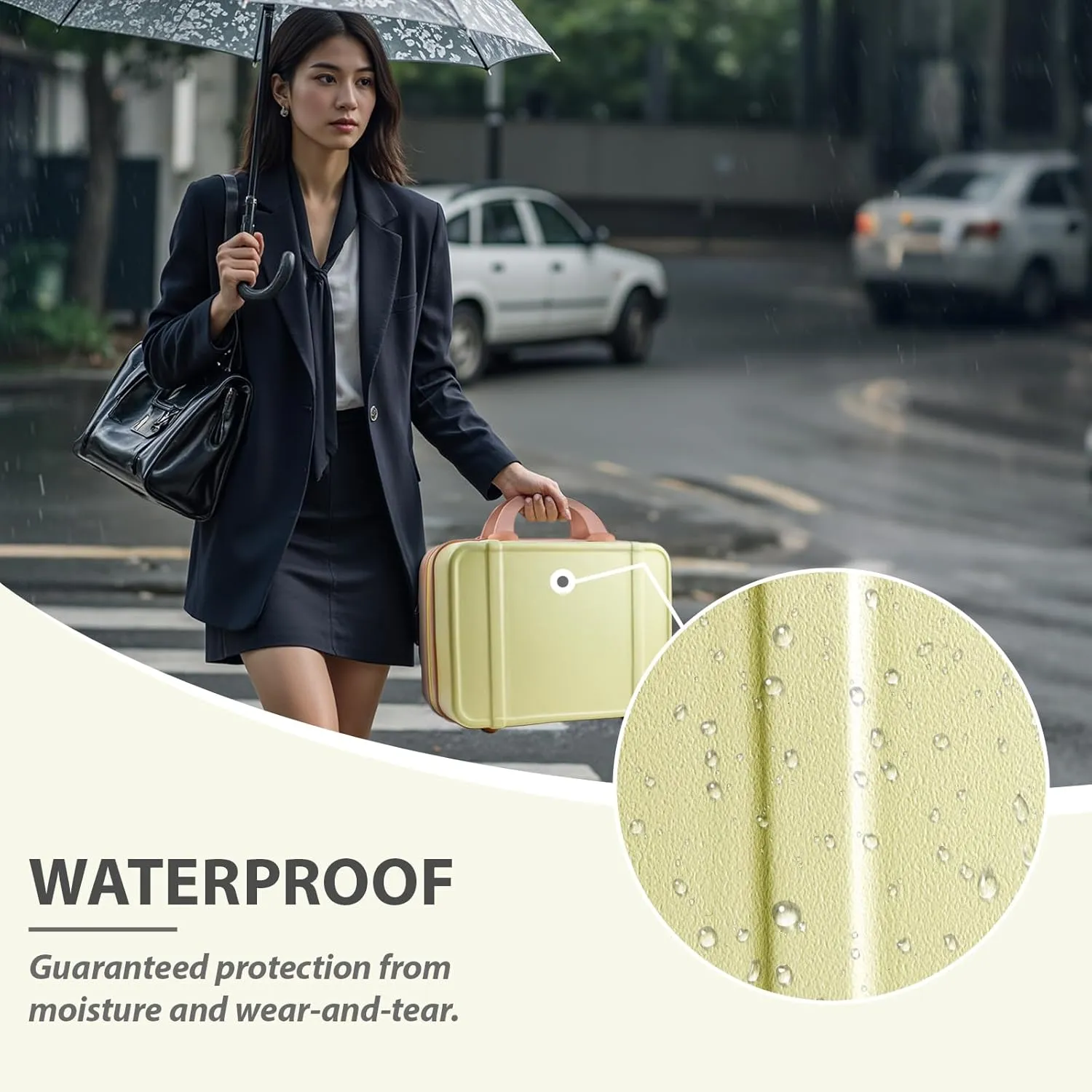 JZRSuitcase 13 Inch Hard Shell Portable Makeup Case Travel Cosmetic Organizer with Elastic Bands, Mini Carry-On ABS Toiletry Bag for Women