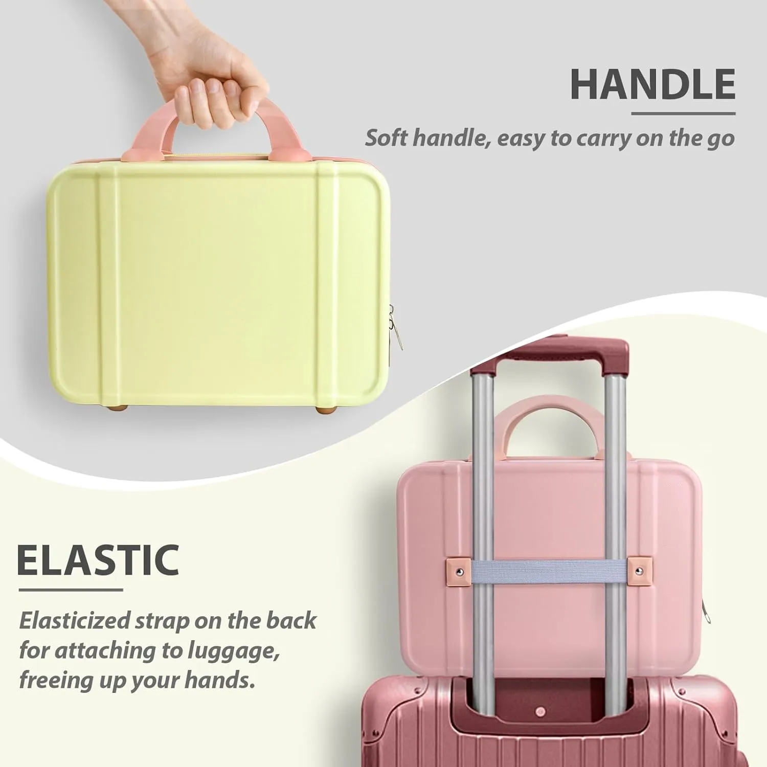 JZRSuitcase 13 Inch Hard Shell Portable Makeup Case Travel Cosmetic Organizer with Elastic Bands, Mini Carry-On ABS Toiletry Bag for Women