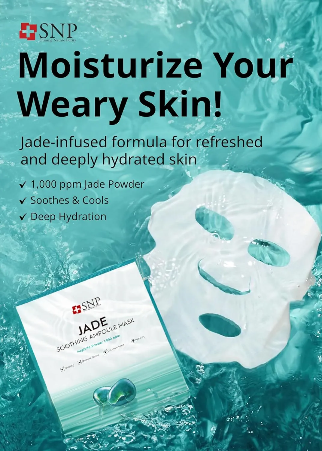 [K Beauty] Jade Soothing Ampoule Sheet Mask | Cleansing and Purifying All Sensitive Skin Types | Calming, Hydrating, and Moisturizing Facial Skin | Korean Face Masks Skincare | 10 Sheets