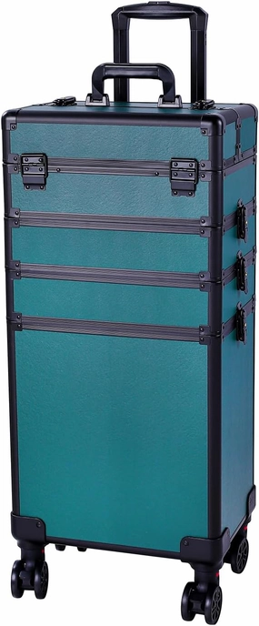 Karl home 4 in 1 Makeup Train Case Rolling Cosmetic Trolley Large Capacity Travel Organizer with Key 360°Swivel Wheels Suitcase for Beauticians Hairstylists Nail Tech Students,Dark Green