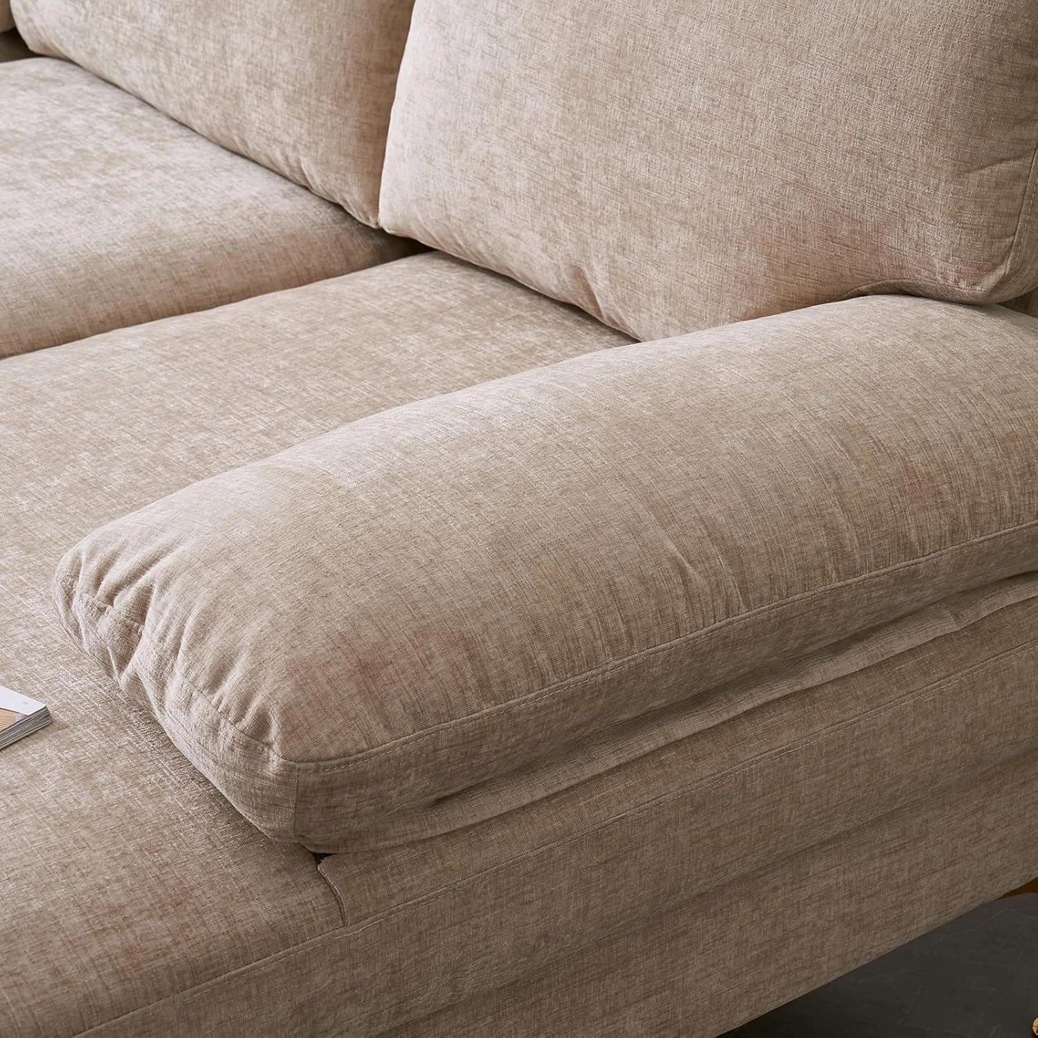 Karl home Convertible Sectional Sofa 110" U-Shape Sofa Couch 4-Seat Couch with Chaise ChenilleFabric Upholstered for Living Room, Apartment, Office, Camel