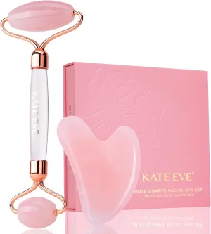 Kate Eve Rose Quartz Roller & Gua Sha Tool | 100% Natural Crystal Facial Massager for All Skin Types | Anti-Aging, Skincare Routine Essential, Reduces Puffiness & Firms Skin