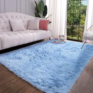 Keeko Fluffy Blue Area Rugs for Bedroom Kids Room, 4x5.3 Cute Shag Fuzzy Baby Rugs Living Room Ultra Soft Furry Carpet Indoor Bedside Rug for Teen Boys Girls Nursery Dorm Decor