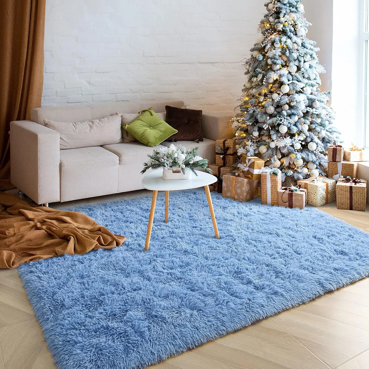 Keeko Fluffy Blue Area Rugs for Bedroom Kids Room, 4x5.3 Cute Shag Fuzzy Baby Rugs Living Room Ultra Soft Furry Carpet Indoor Bedside Rug for Teen Boys Girls Nursery Dorm Decor