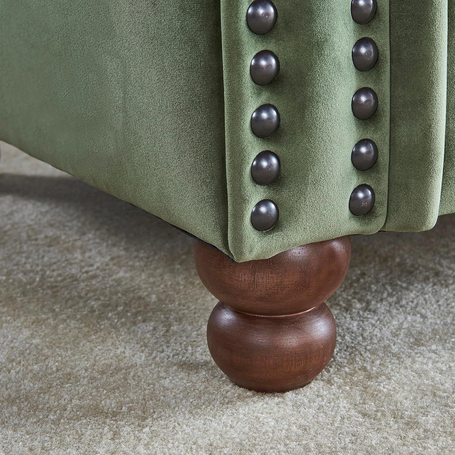 kevinplus 80'' Chesterfield Sofa Couch for Living Room, Classic Modern 3-Seat Upholstered Tufted Rolled Arm Fabric Sofa Couch for Apartment Bedroom Office, Solid Wood Leg, Green