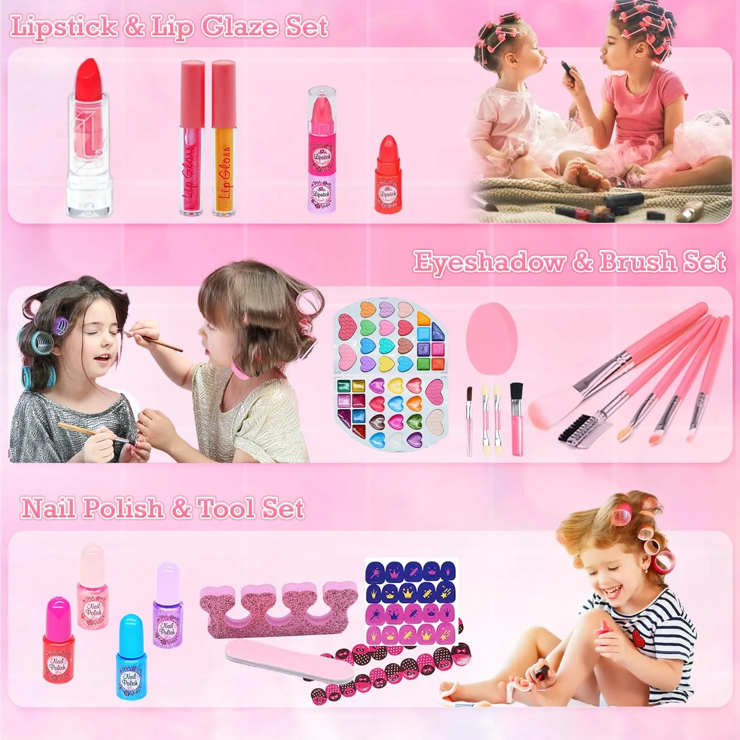 Kids Makeup Sets for Girls - Washable and Safe Makeup for Kids with Dresser Vanity Case, Girls Makeup Sets Ages 3-12, Christmas Birthday Gifts Toys for 4 5 6 7 8 9 Year Old Girl(Pink Purple)