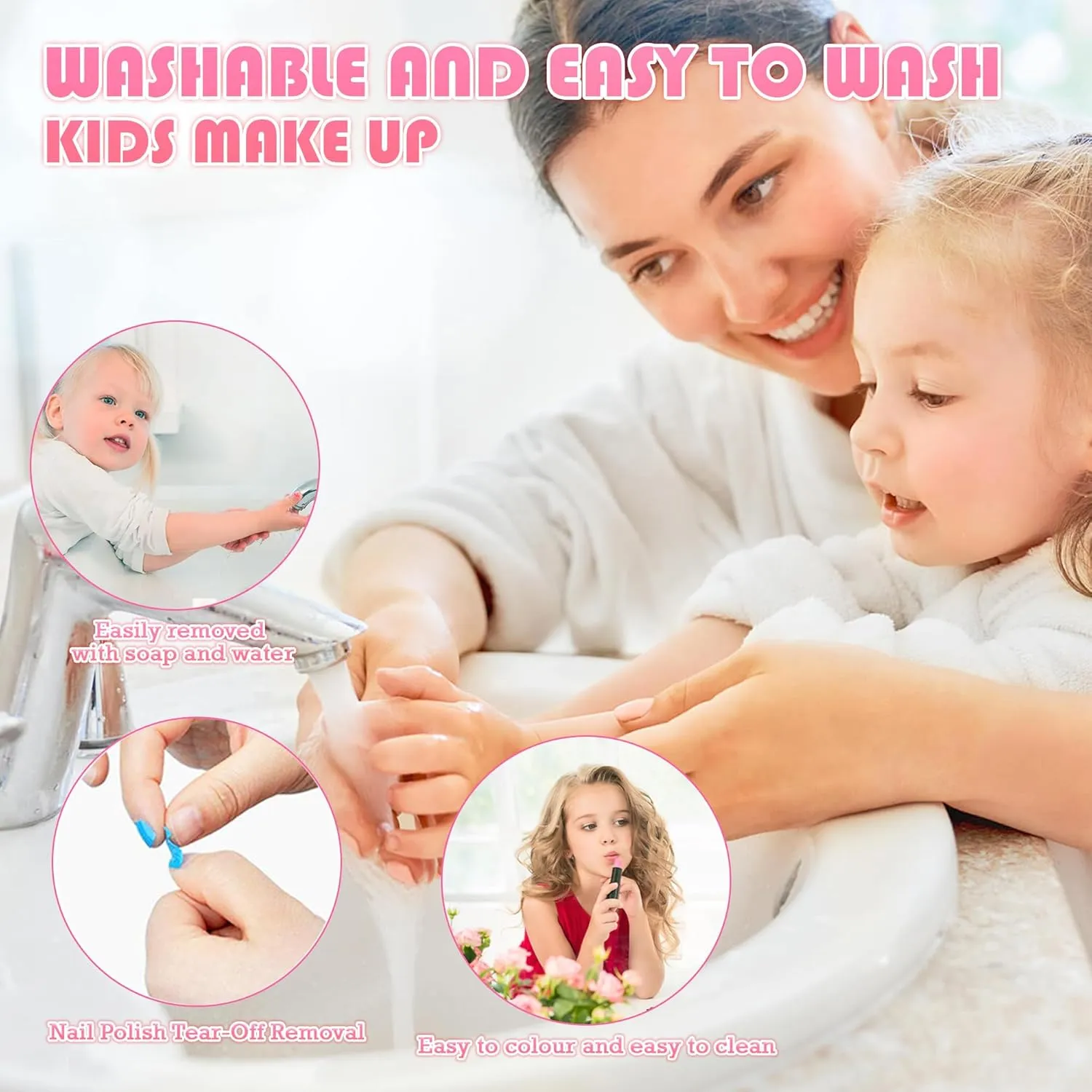 Kids Makeup Sets for Girls - Washable and Safe Makeup for Kids with Dresser Vanity Case, Girls Makeup Sets Ages 3-12, Christmas Birthday Gifts Toys for 4 5 6 7 8 9 Year Old Girl(Pink Purple)