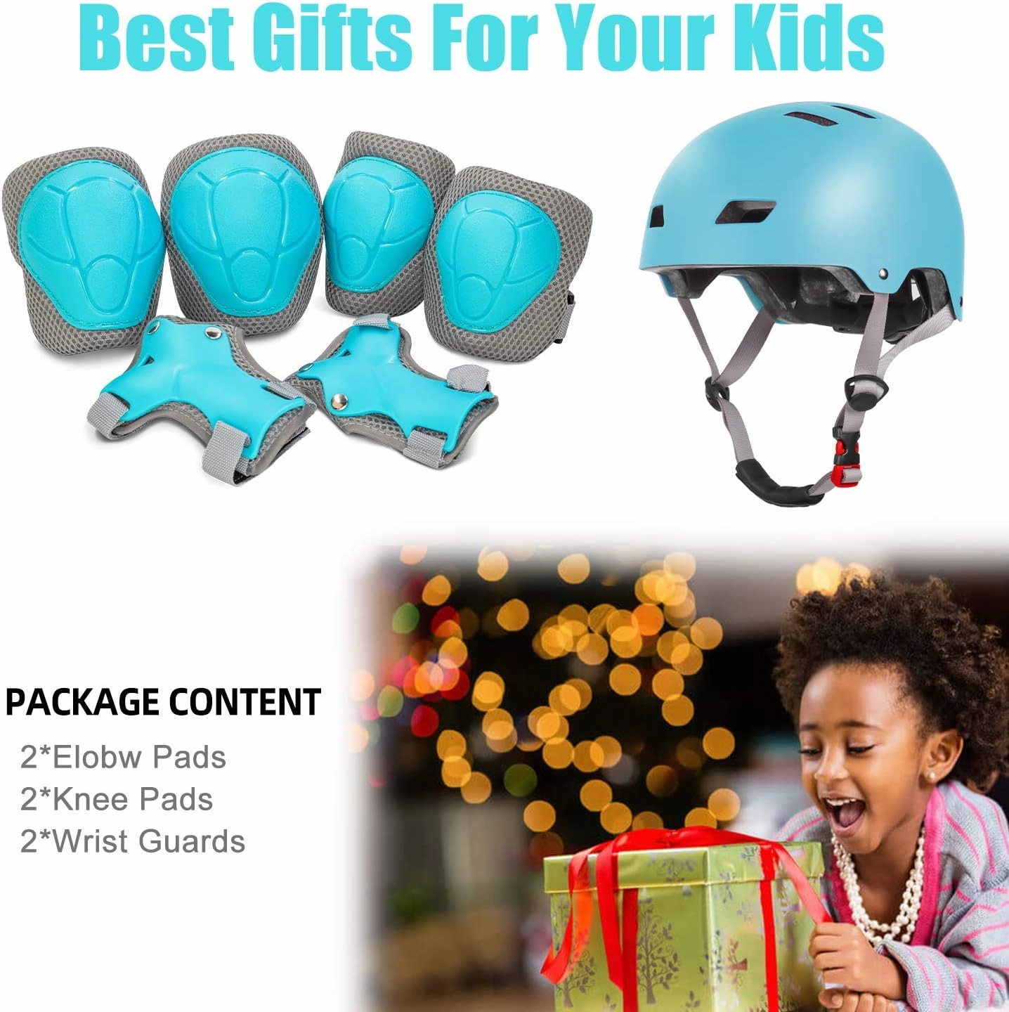 Kids Bike Helmet with Knee Elbow Wrist Pads for Ages 2-5-8-14 Boys Girls, Multi-Sport Skating Balance Bike Skateboard Scooter Rollerblading, Adjustable Helmet Set with Portable Bag