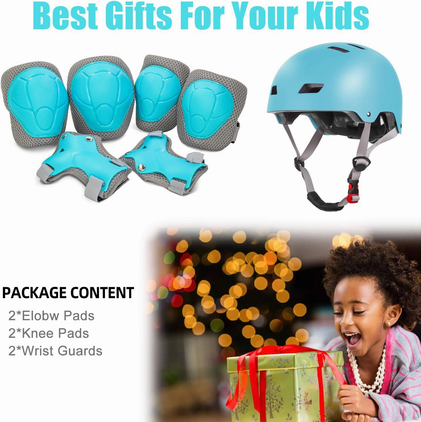 Kids Bike Helmet with Knee Elbow Wrist Pads for Ages 2-5-8-14 Boys Girls, Multi-Sport Skating Balance Bike Skateboard Scooter Rollerblading, Adjustable Helmet Set with Portable Bag