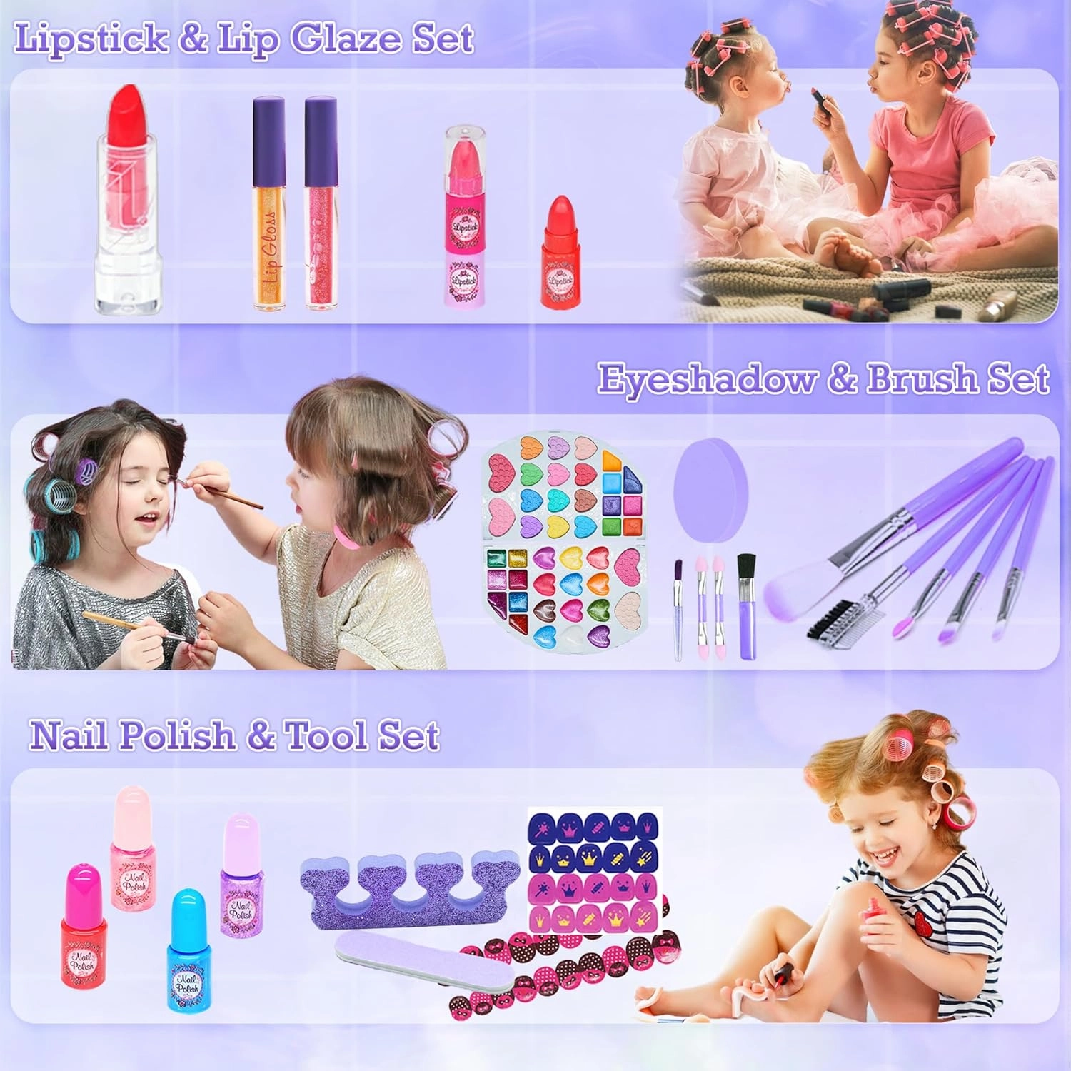 Kids Makeup Sets for Girls - Washable and Safe Makeup for Kids with Dresser Vanity Case, Girls Makeup Sets Ages 3-12, Christmas Birthday Gifts Toys for 4 5 6 7 8 9 Year Old Girl(Purple)