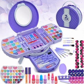 Kids Makeup Sets for Girls - Washable and Safe Makeup for Kids with Dresser Vanity Case, Girls Makeup Sets Ages 3-12, Christmas Birthday Gifts Toys for 4 5 6 7 8 9 Year Old Girl(Purple)
