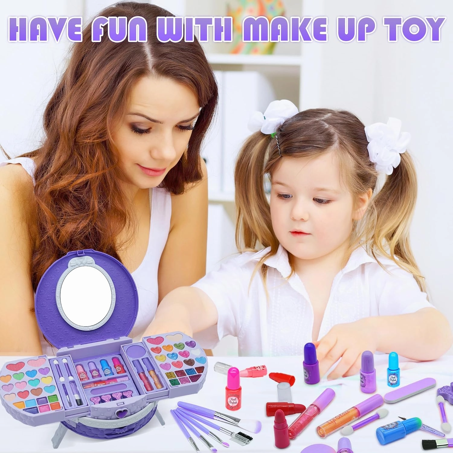 Kids Makeup Sets for Girls - Washable and Safe Makeup for Kids with Dresser Vanity Case, Girls Makeup Sets Ages 3-12, Christmas Birthday Gifts Toys for 4 5 6 7 8 9 Year Old Girl(Purple)