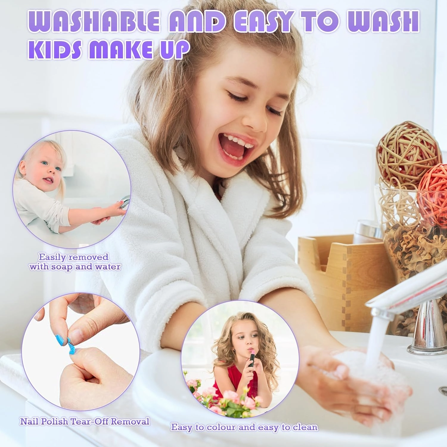 Kids Makeup Sets for Girls - Washable and Safe Makeup for Kids with Dresser Vanity Case, Girls Makeup Sets Ages 3-12, Christmas Birthday Gifts Toys for 4 5 6 7 8 9 Year Old Girl(Purple)