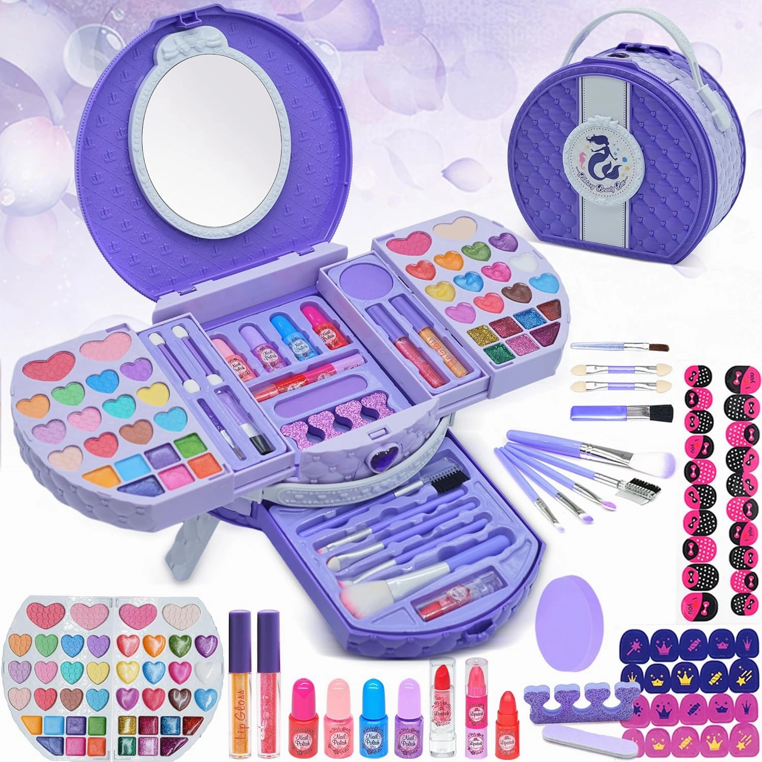 Kids Makeup Sets for Girls - Washable and Safe Makeup for Kids with Dresser Vanity Case, Girls Makeup Sets Ages 3-12, Christmas Birthday Gifts Toys for 4 5 6 7 8 9 Year Old Girl(Purple)