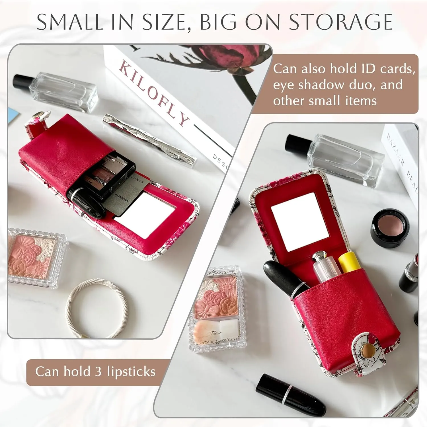 kilofly Genuine Leather Double Lipstick Case Cosmetic Makeup Holder   Gift Box