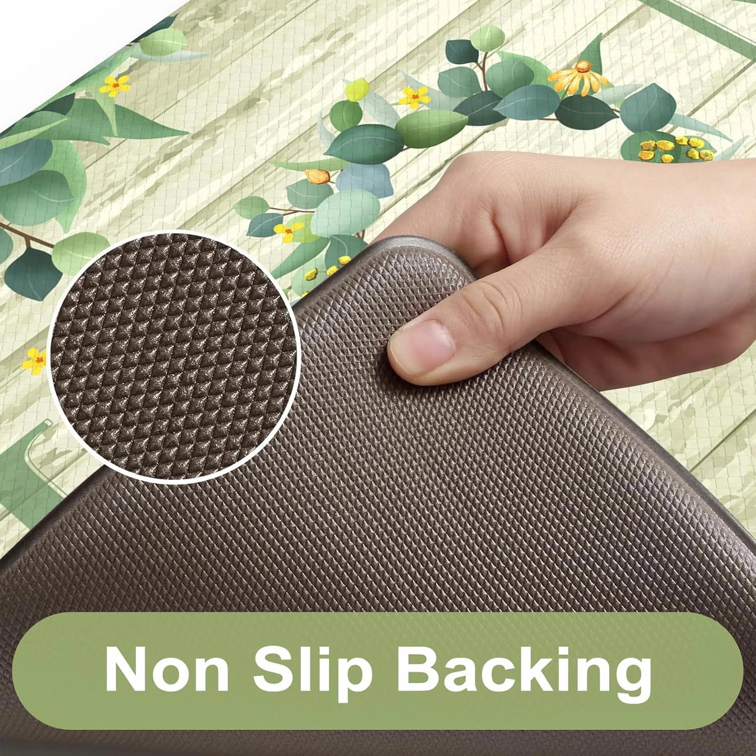 KIMODE Anti Fatigue Kitchen Mats for Floor 2 Piece,Farmhouse Spring Rugs Non Slip,Cushioned Memory Foam Carpet for Sink Laundry Office Bathroom,Green 17"x47" 17"x29"