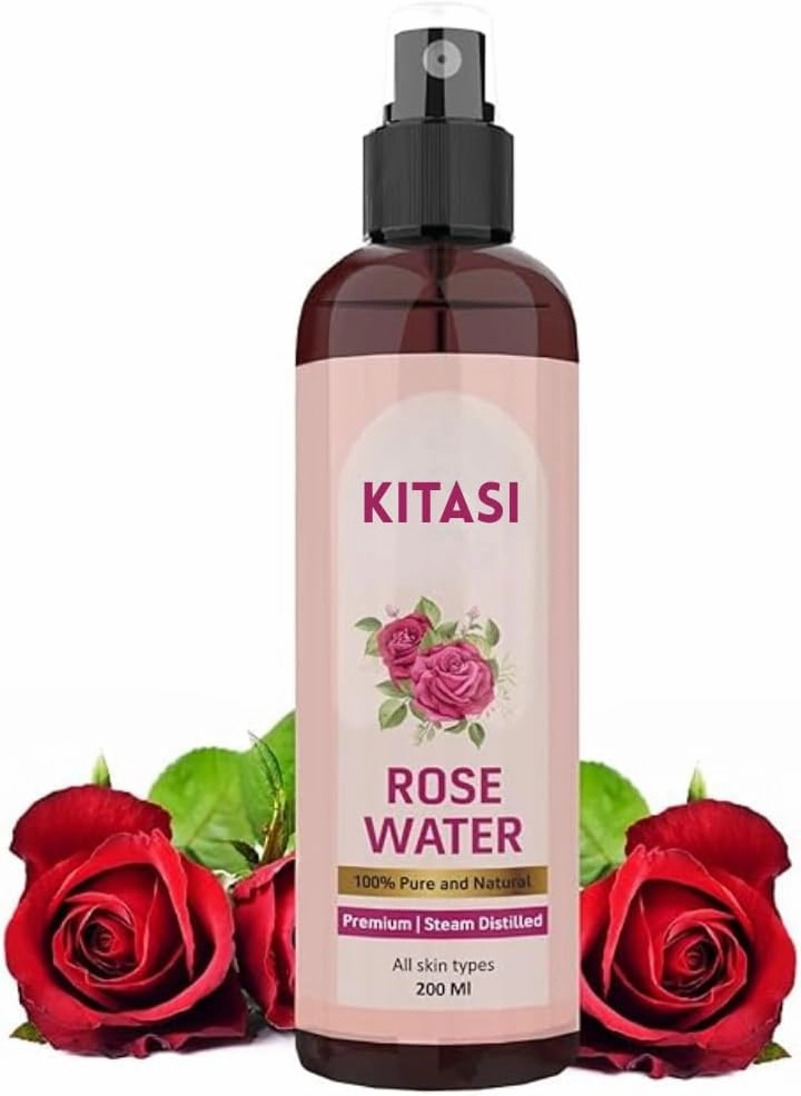 KITASI Rose Water, 200ml, Premium Steam Distilled, Natural Skin Toner & Hair Conditioner, All Skin Types