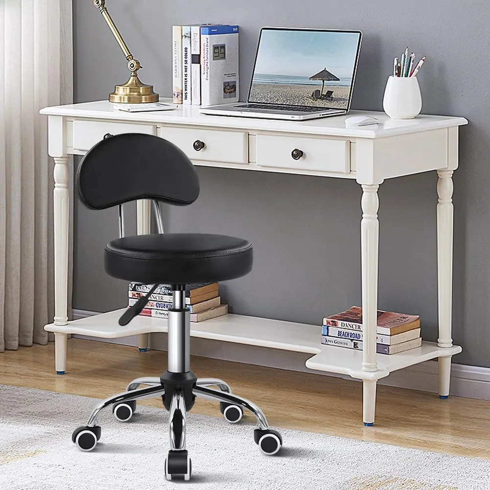 KKTONER Rolling Stool with Mid Back Height Adjustable Chair PU Leather Swivel Chair with Wheels for Office Home Task Drafting (Black)