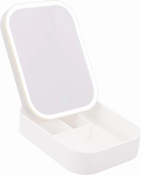 KOHARA LED Vanity Mirror Mirrors Make up Mirror Fashion Makeup Mirror Cosmetic case Mirror with Storage Tray Cosmetic Mirror LED Makeup Mirror Travel Glass Foldable White one-Way Mirror