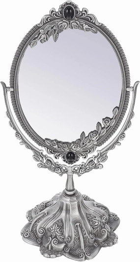 KOHARA Vintage Cosmetic Mirror Vintage Mirror Table Topper Double-Side Desktop Mirror Wedding Vanity Makeup European Style Cosmetic Mirror Tablescape Decor Oval Mirror