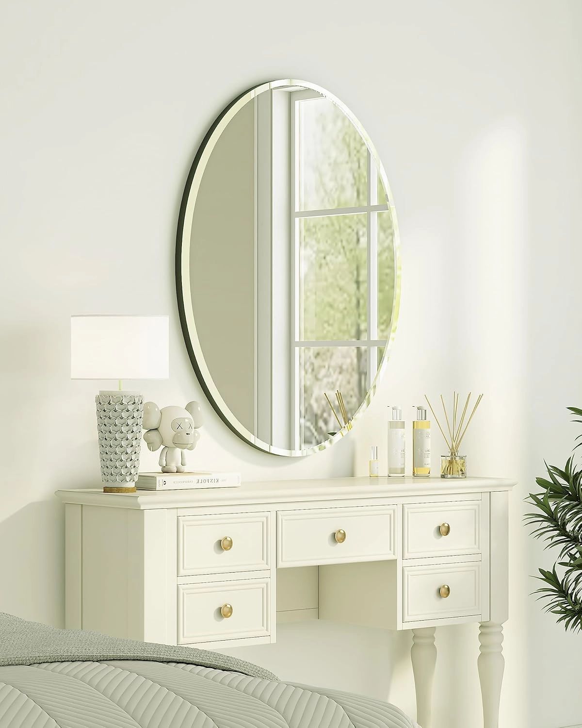 KOHROS Bathroom Mirrors for Over Sink - Oval Frameless Mirror - Beveled Polished Wall Mirror for Bathroom, Vanity, Bedroom (18" W x 24" H Oval)