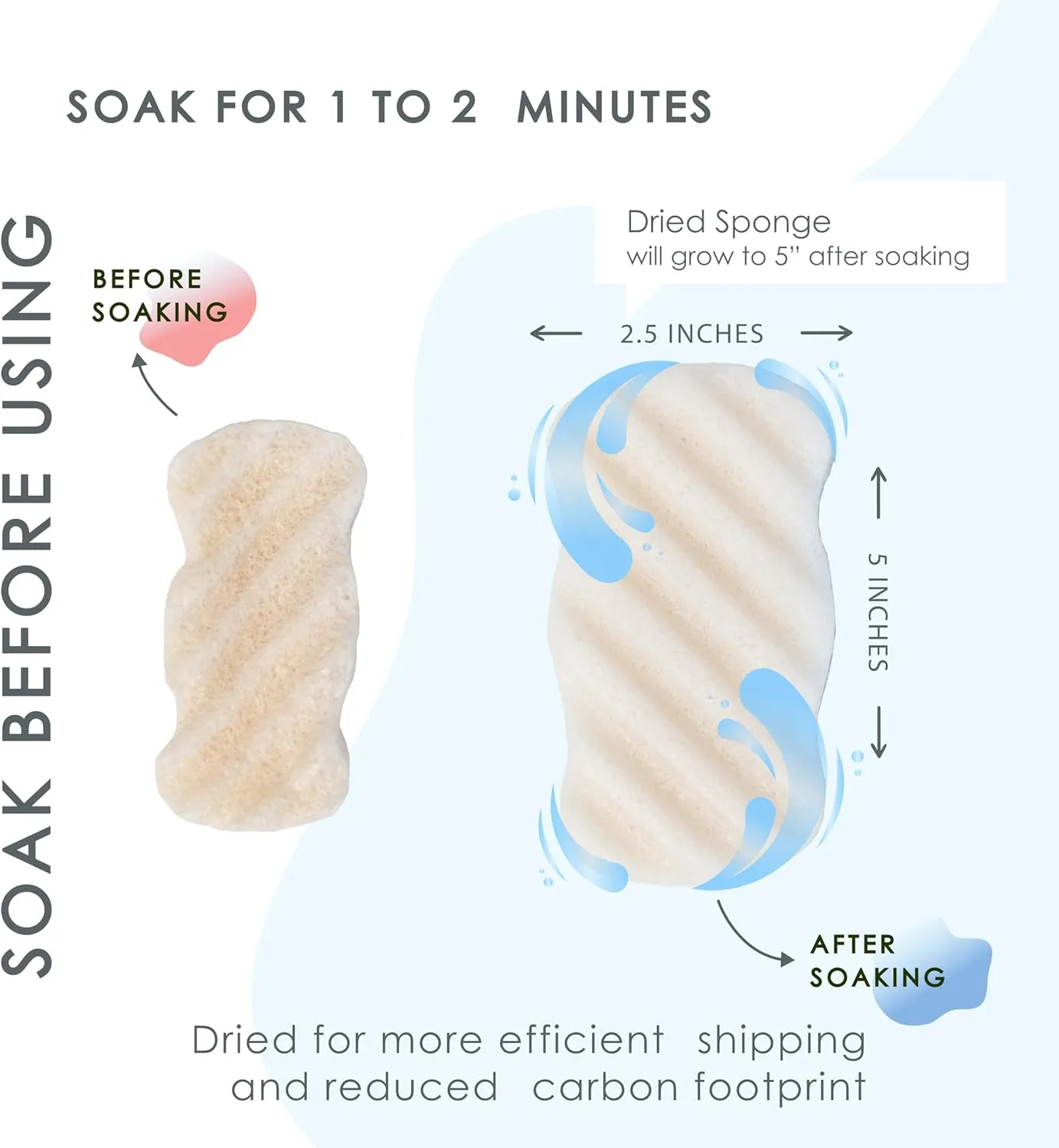 Konjac Body Sponge (2 Pack) | 100% Natural & Dye Free | Non-Toxic | Biodegradable | Eco-Friendly | Plastic Free Packaging