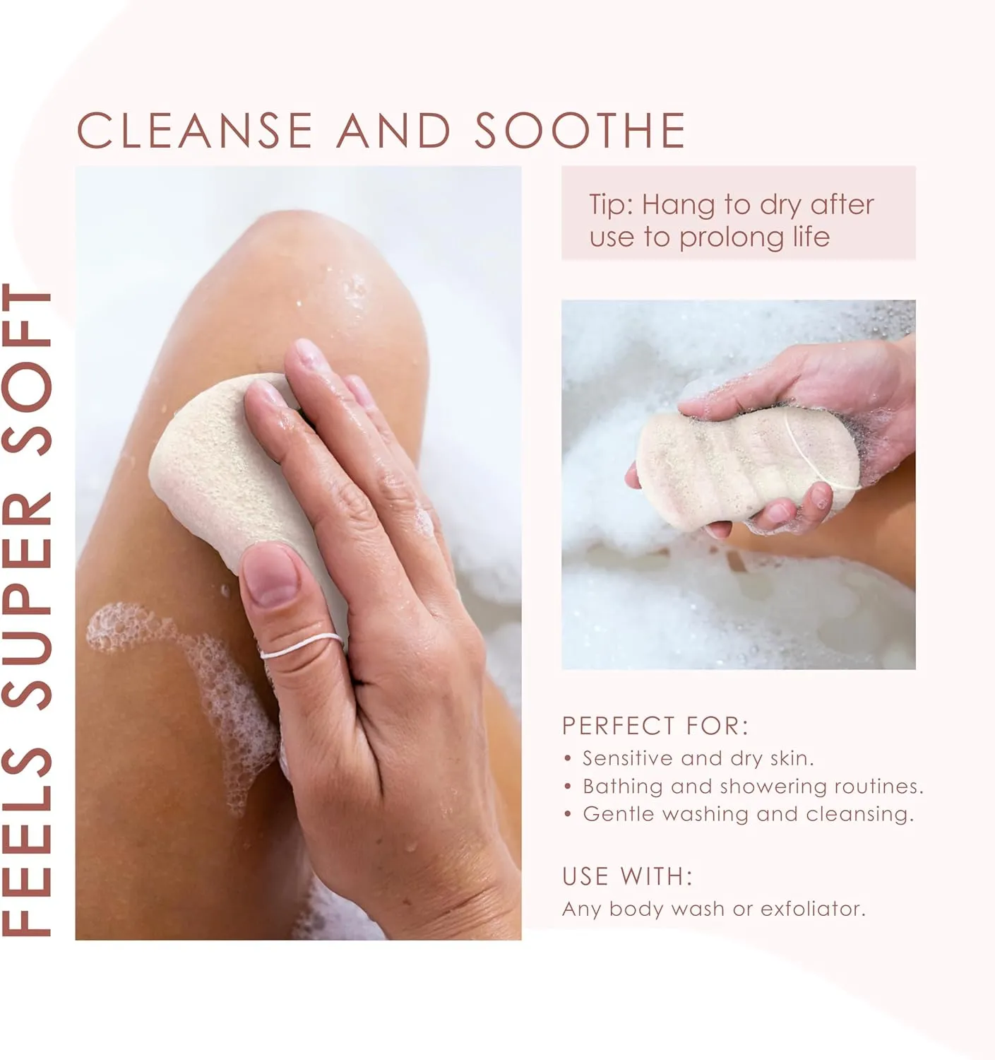 Konjac Body Sponge (2 Pack) | 100% Natural & Dye Free | Non-Toxic | Biodegradable | Eco-Friendly | Plastic Free Packaging
