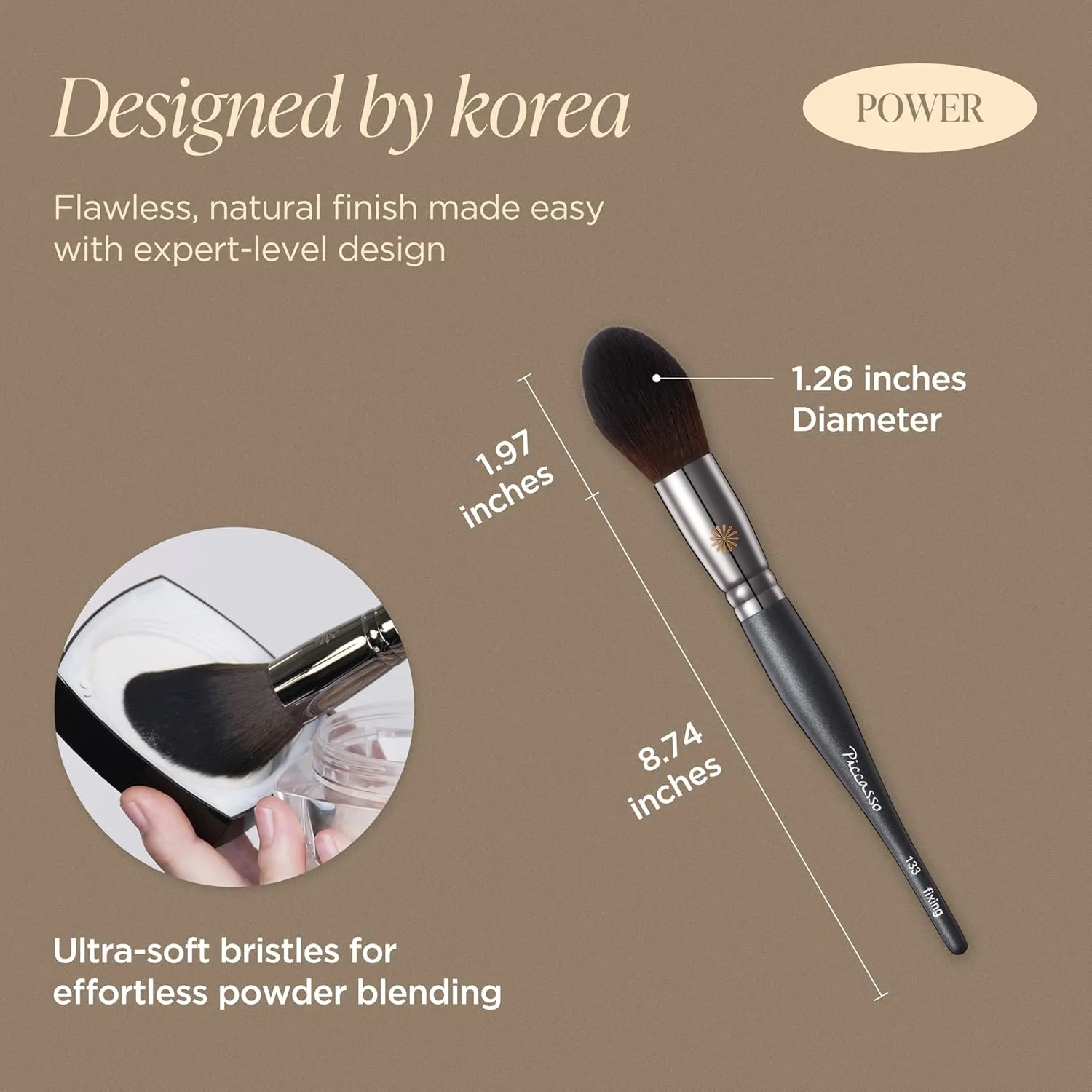 Korean Piccasso Brush 133 Fixing Powder Brush – Professional Face Makeup Brush for Setting Powder, Soft Bristles for Smooth Application, Perfect for a Natural and Flawless Finish, K-Beauty