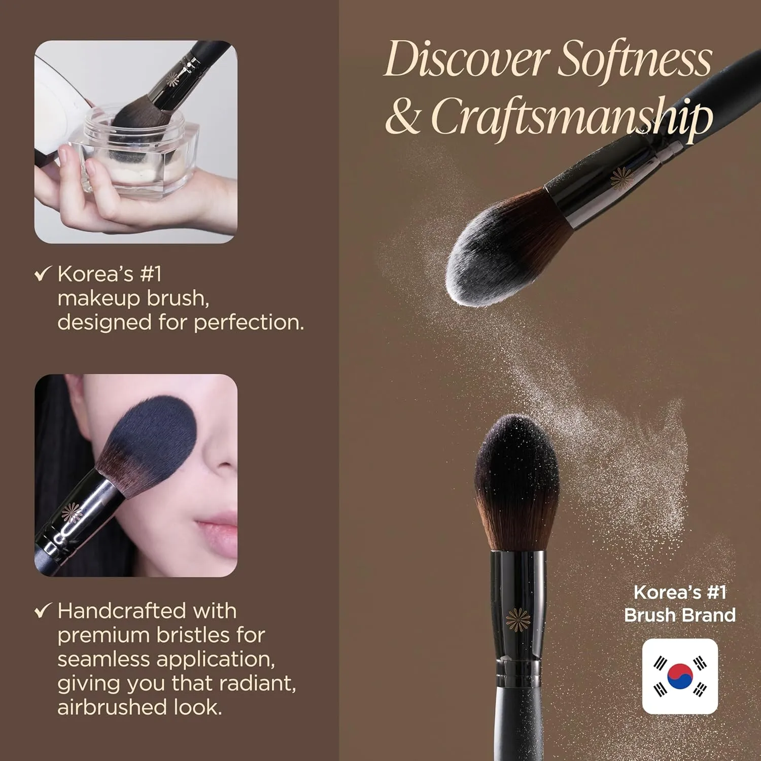 Korean Piccasso Brush 133 Fixing Powder Brush – Professional Face Makeup Brush for Setting Powder, Soft Bristles for Smooth Application, Perfect for a Natural and Flawless Finish, K-Beauty
