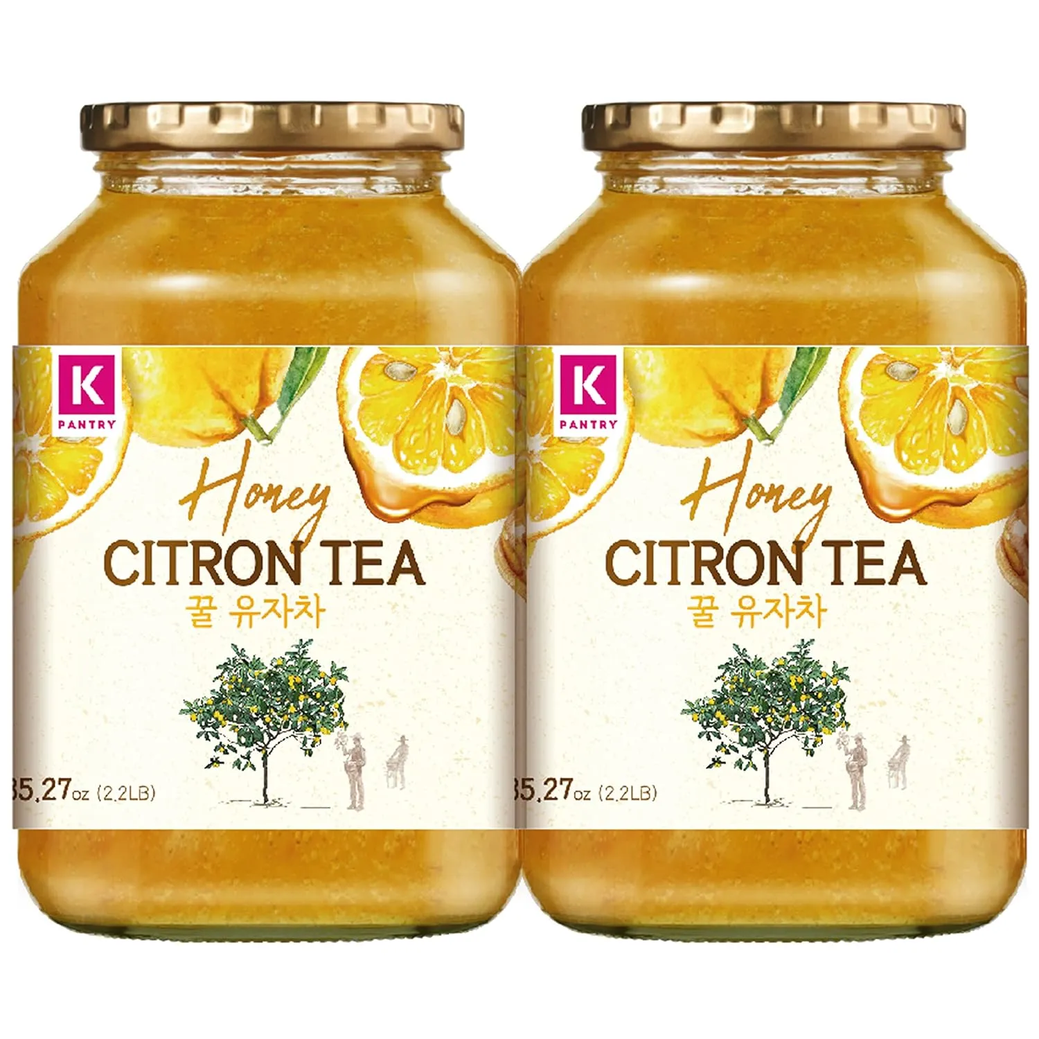 KPANTRY Honey Citron Tea - Korean Marmalade with Chemical-free and Fresh Yuzu Citron - Stress Relief Soothing Blend & Instant Hot Or Cold Beverage For Salad, Spread, Jam, Honey Tea, Smoothie (2 Pack)