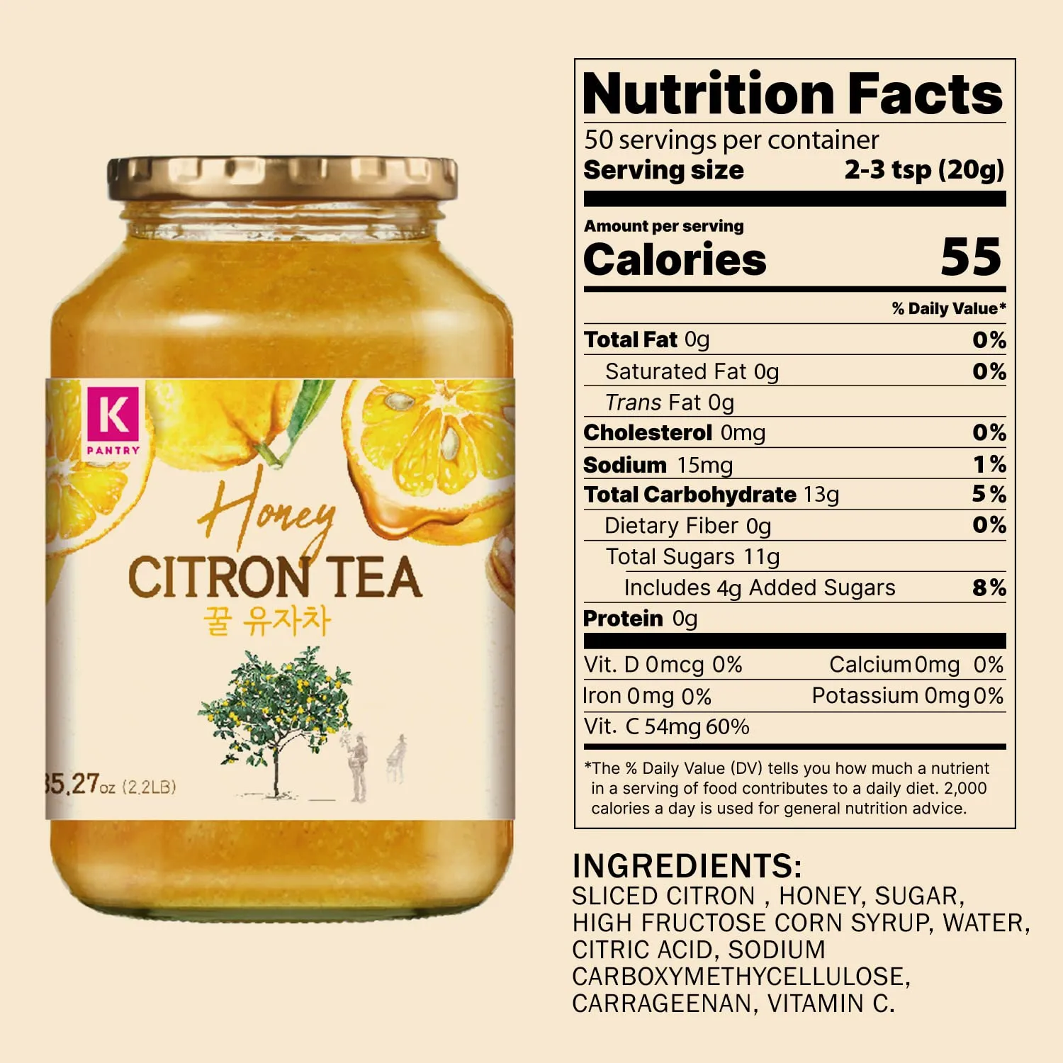 KPANTRY Honey Citron Tea - Korean Marmalade with Chemical-free and Fresh Yuzu Citron - Stress Relief Soothing Blend & Instant Hot Or Cold Beverage For Salad, Spread, Jam, Honey Tea, Smoothie (2 Pack)