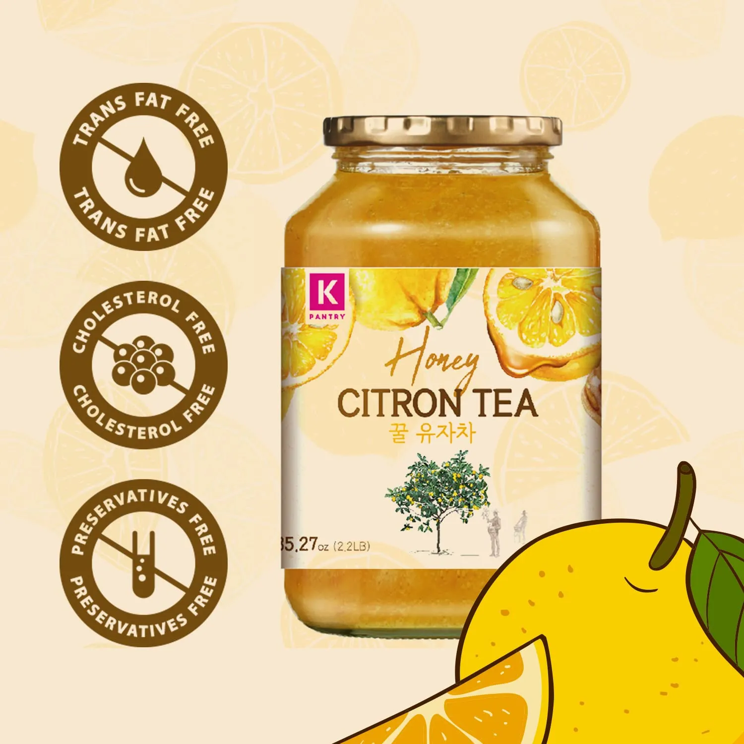 KPANTRY Honey Citron Tea - Korean Marmalade with Chemical-free and Fresh Yuzu Citron - Stress Relief Soothing Blend & Instant Hot Or Cold Beverage For Salad, Spread, Jam, Honey Tea, Smoothie (2 Pack)