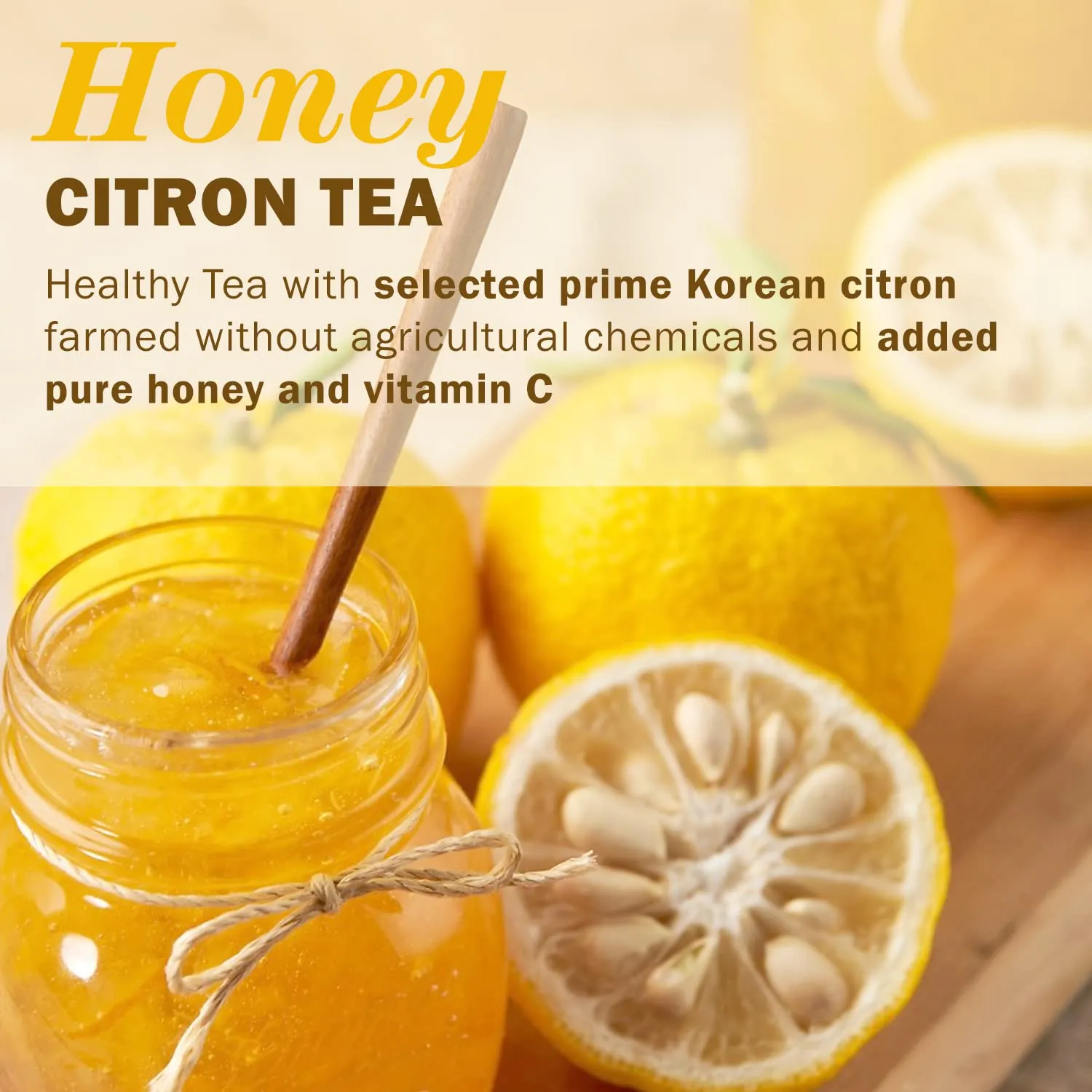 KPANTRY Honey Citron Tea - Korean Marmalade with Chemical-free and Fresh Yuzu Citron - Stress Relief Soothing Blend & Instant Hot Or Cold Beverage For Salad, Spread, Jam, Honey Tea, Smoothie (2 Pack)