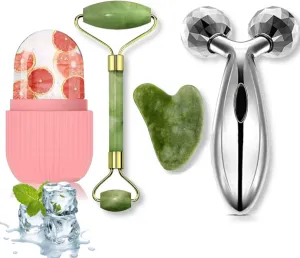 KPD Roller Face Massager For Women Men | 100% Natural Jade Stone Facial Roller Massage with Gua Sha Tool for Face Eye Neck Foot Massage | Skin care And Anti-Aging Therapy- (Multi)