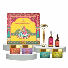 Kumkumadi Facial Kit, Includes Makeup Cleansing Balm, Scrub, Rose Water, Face Cream, Ubtan Face Mask, Kumkumadi Oil, Free Kansa Roller, Complete Skin Care Combo