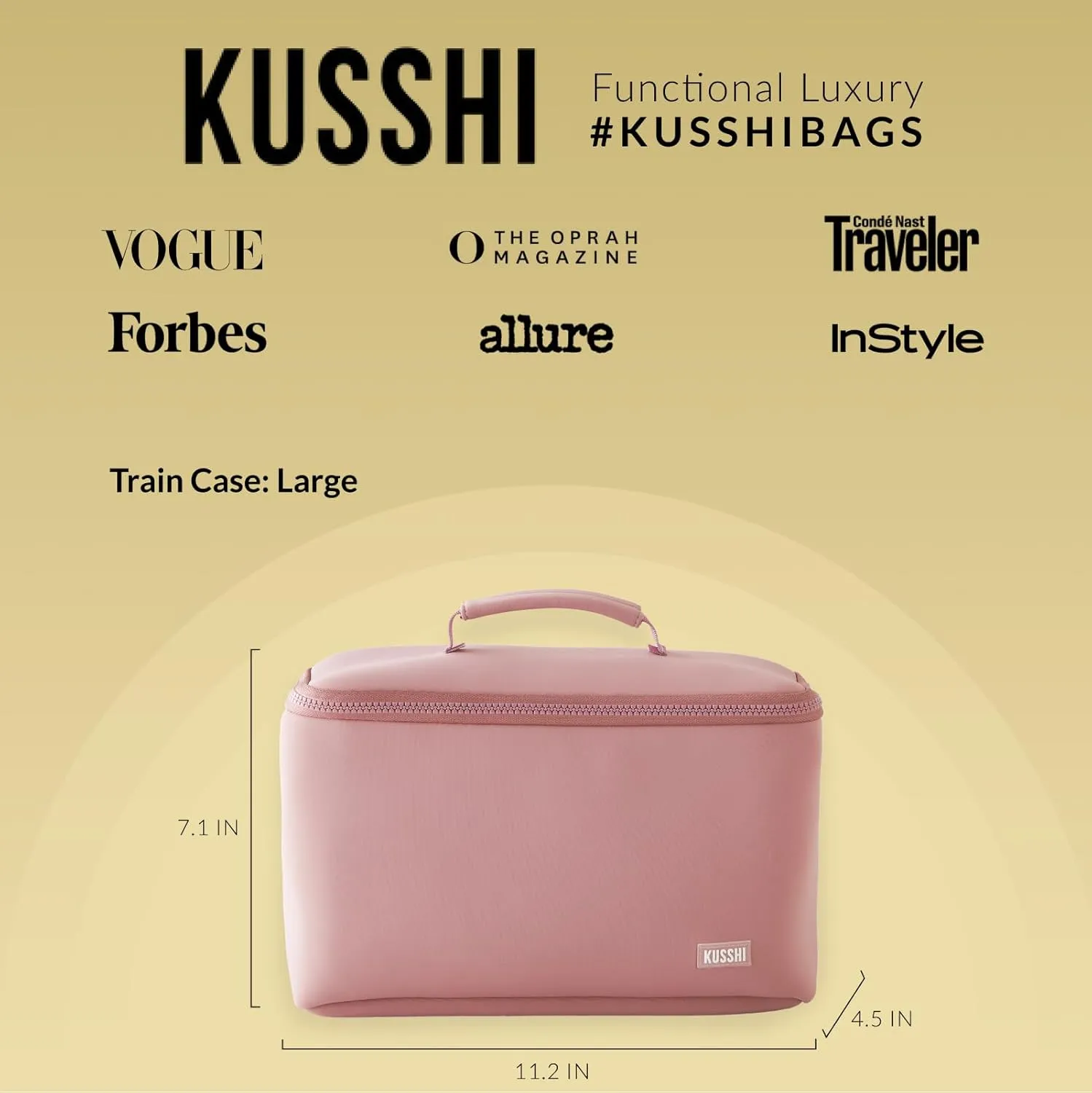 KUSSHI Neoprene Train Case Makeup Bag - Washable Makeup Travel Bag & Vanity Case for Stress Free Travel (Large, Mauve/Stone)
