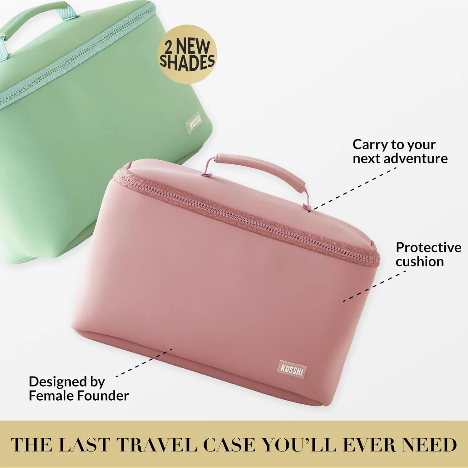 KUSSHI Neoprene Train Case Makeup Bag - Washable Makeup Travel Bag & Vanity Case for Stress Free Travel (Large, Mauve/Stone)