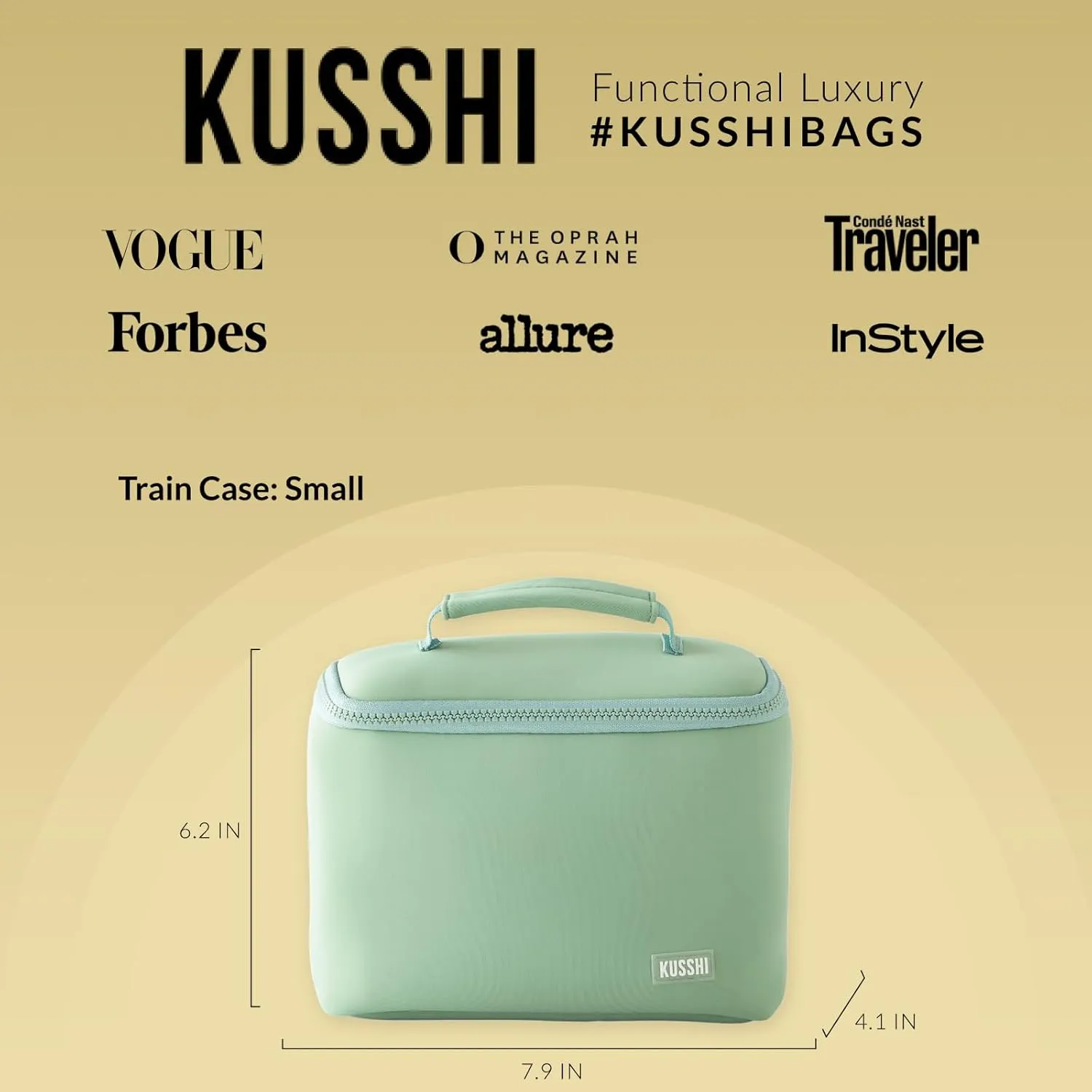 KUSSHI Neoprene Train Case Makeup Bag - Washable Makeup Travel Bag & Vanity Case for Stress Free Travel (Small, Sage/Coral Rose)