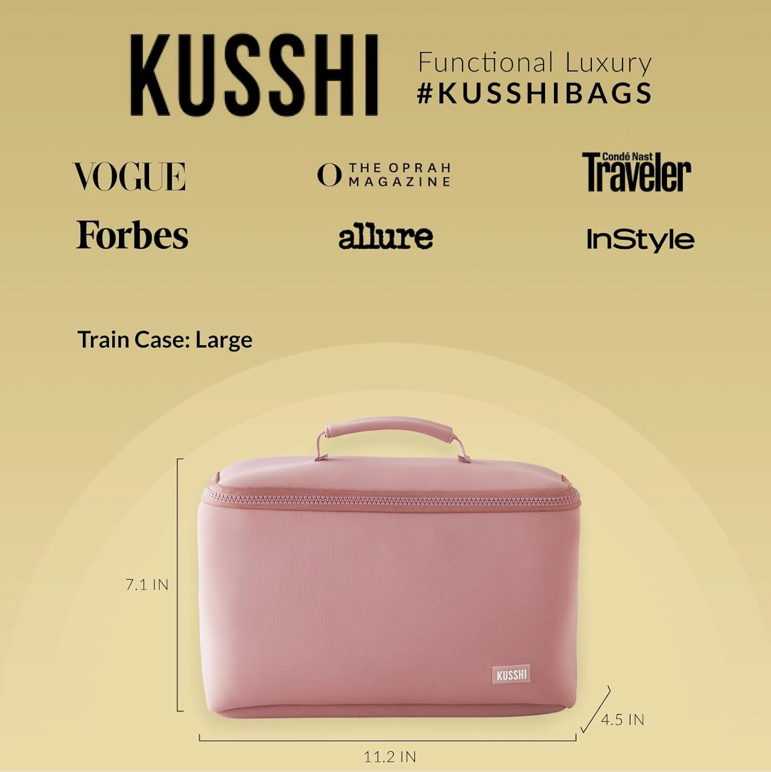 KUSSHI Neoprene Train Case Makeup Bag - Washable Makeup Travel Bag & Vanity Case for Stress Free Travel (Large, Mauve/Stone)