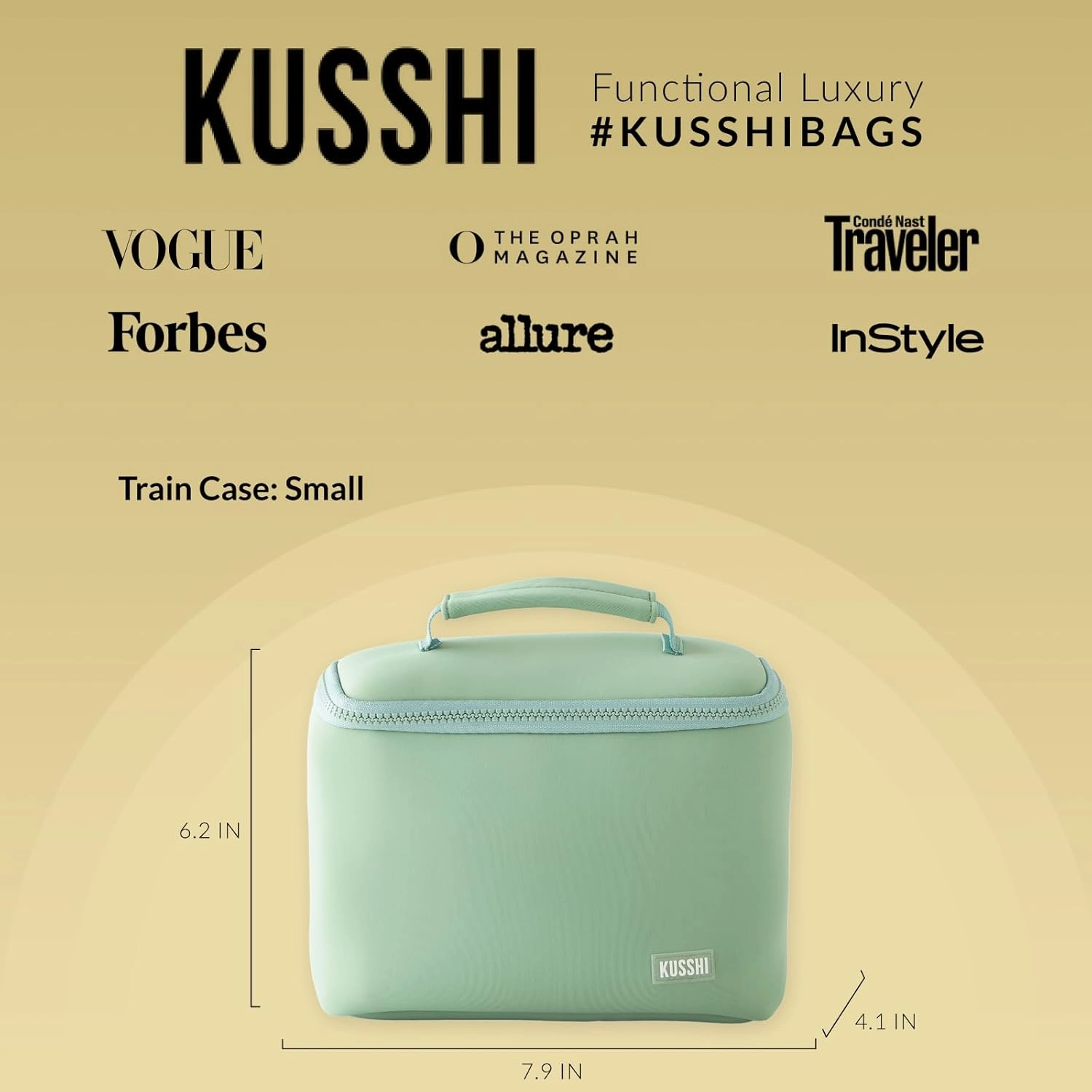 KUSSHI Neoprene Train Case Makeup Bag - Washable Makeup Travel Bag & Vanity Case for Stress Free Travel (Small, Sage/Coral Rose)