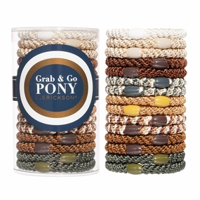 L. Erickson Grab & Go Pony Tube - Brown Stone - 15 Pack Ponytail Holder Hair Ties
