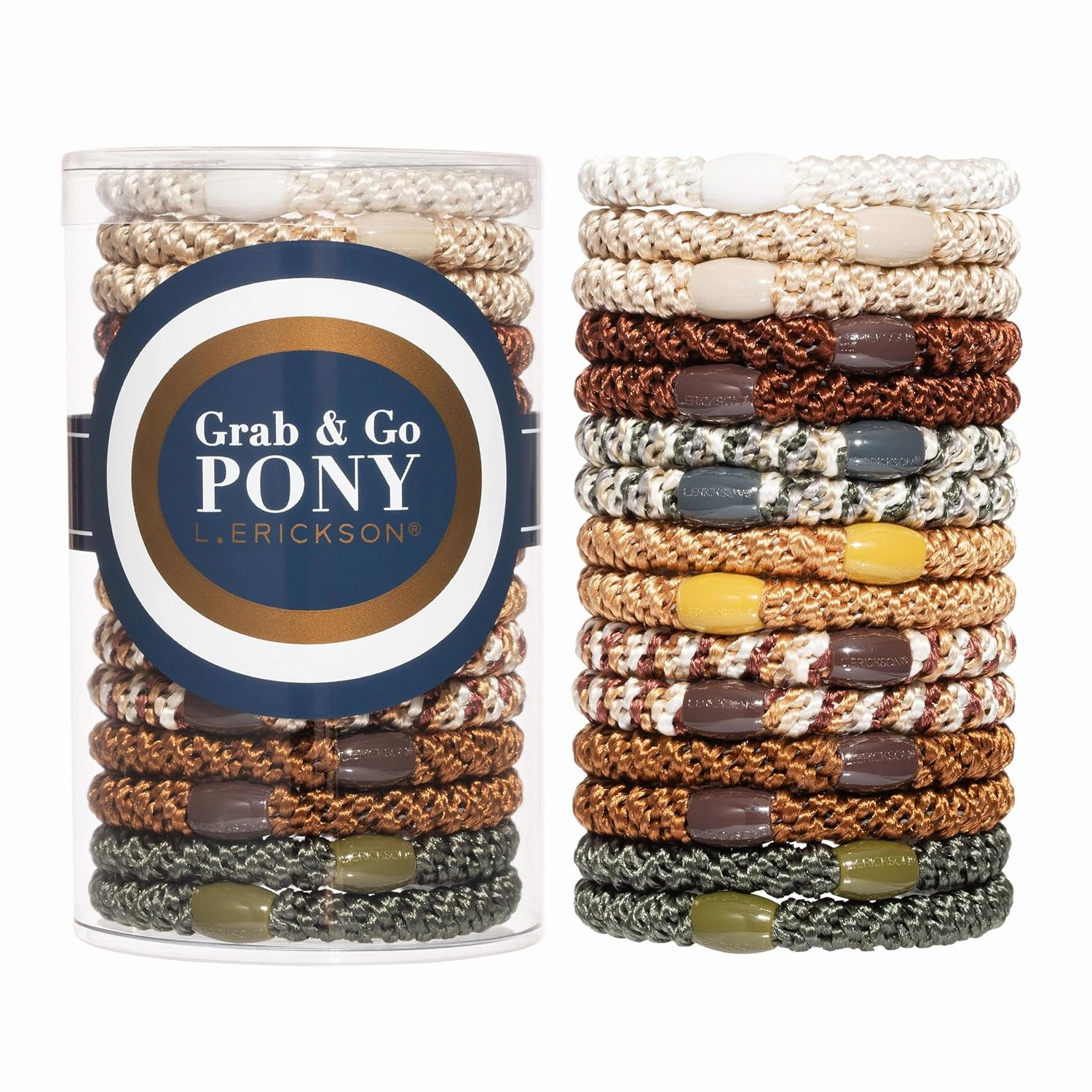 L. Erickson Grab & Go Pony Tube - Brown Stone - 15 Pack Ponytail Holder Hair Ties
