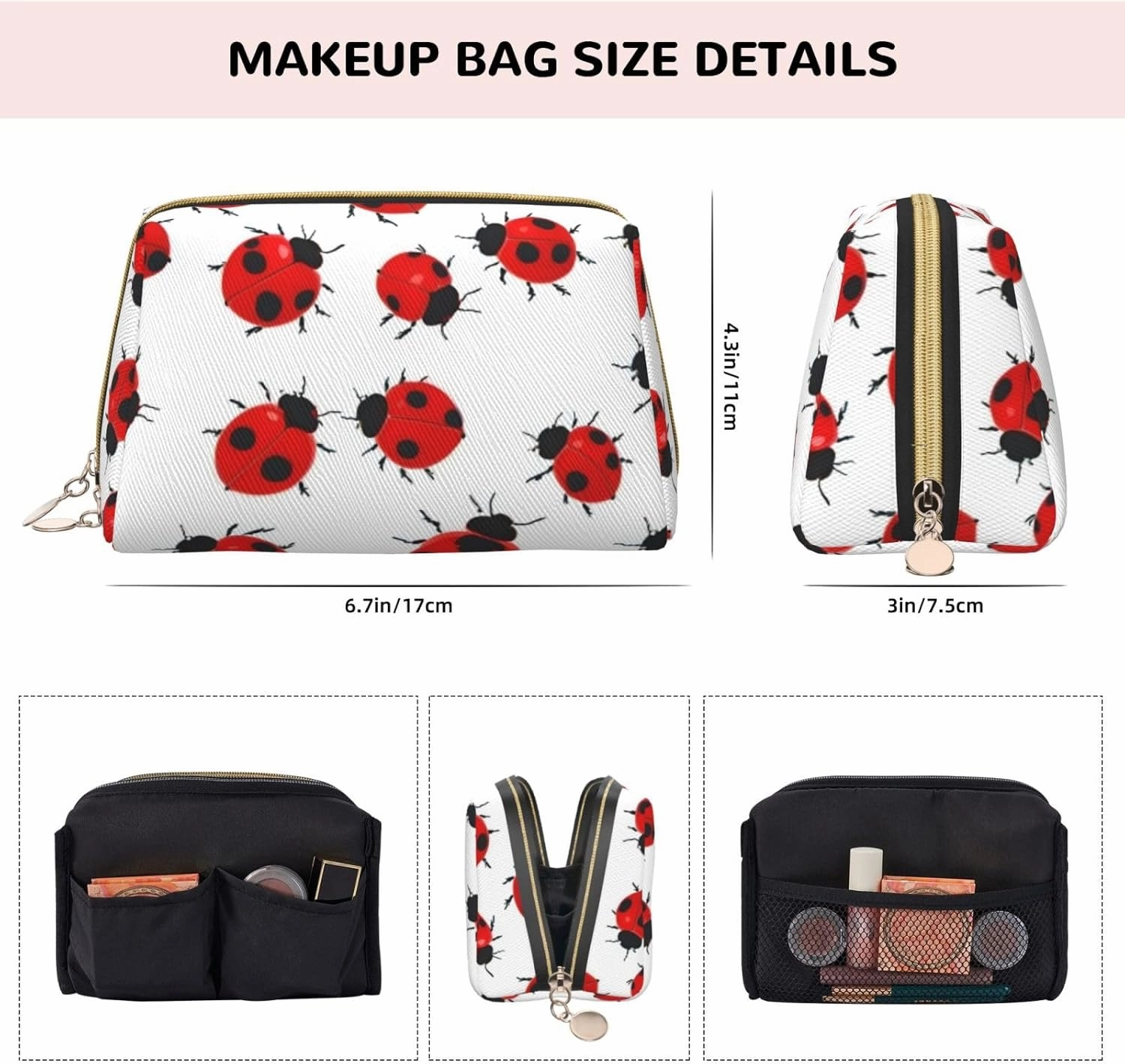 Ladybug Toiletry Pouch, Travel-Friendly Makeup Organizer For Makeup Brushes, Lipsticks