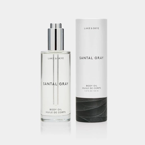 Lake & Skye Santal Gray Body Oil, 3.4 fl oz (100 ml), Hydrating with Vitamin E & Sweet Almond Oil - Woody Scent