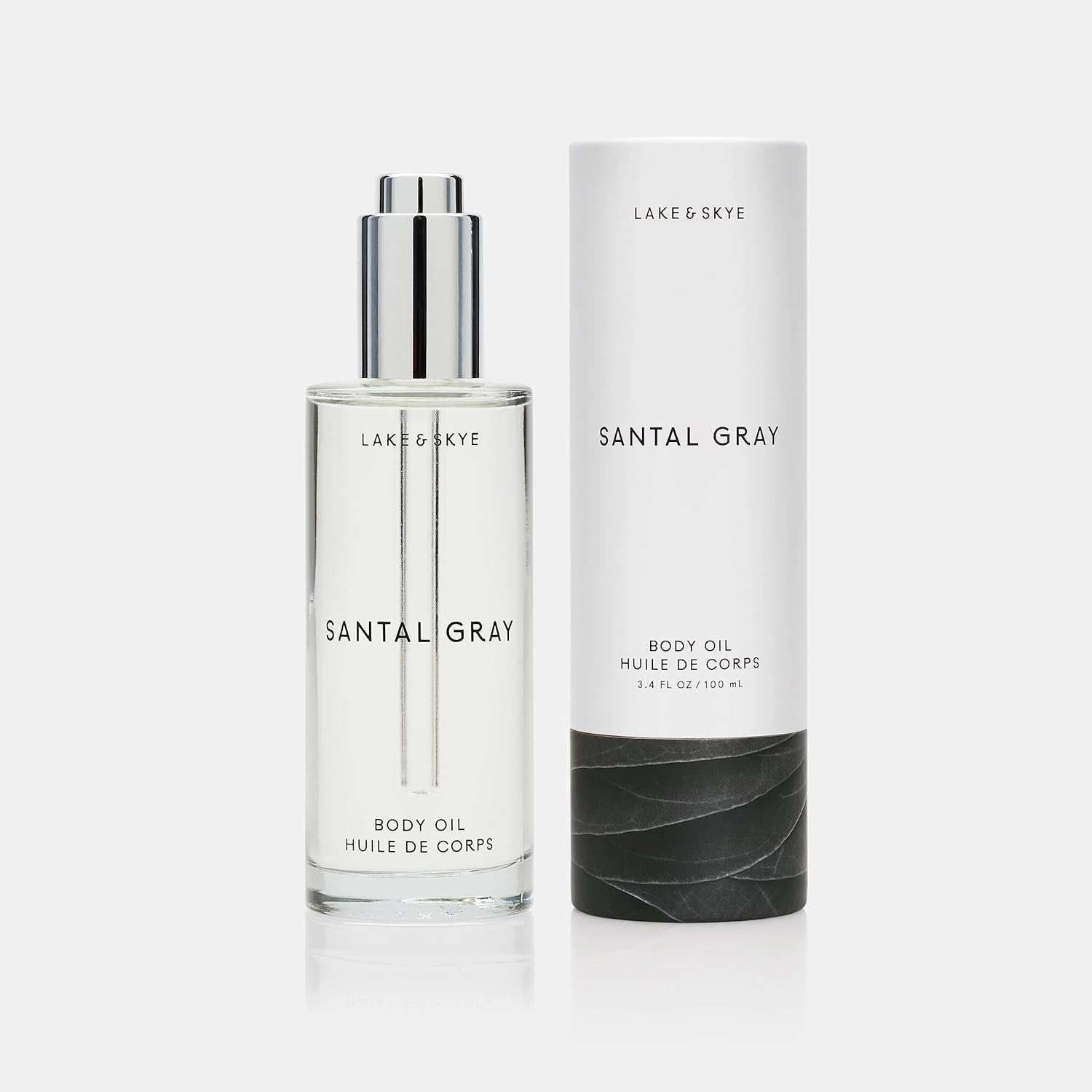 Lake & Skye Santal Gray Body Oil, 3.4 fl oz (100 ml), Hydrating with Vitamin E & Sweet Almond Oil - Woody Scent